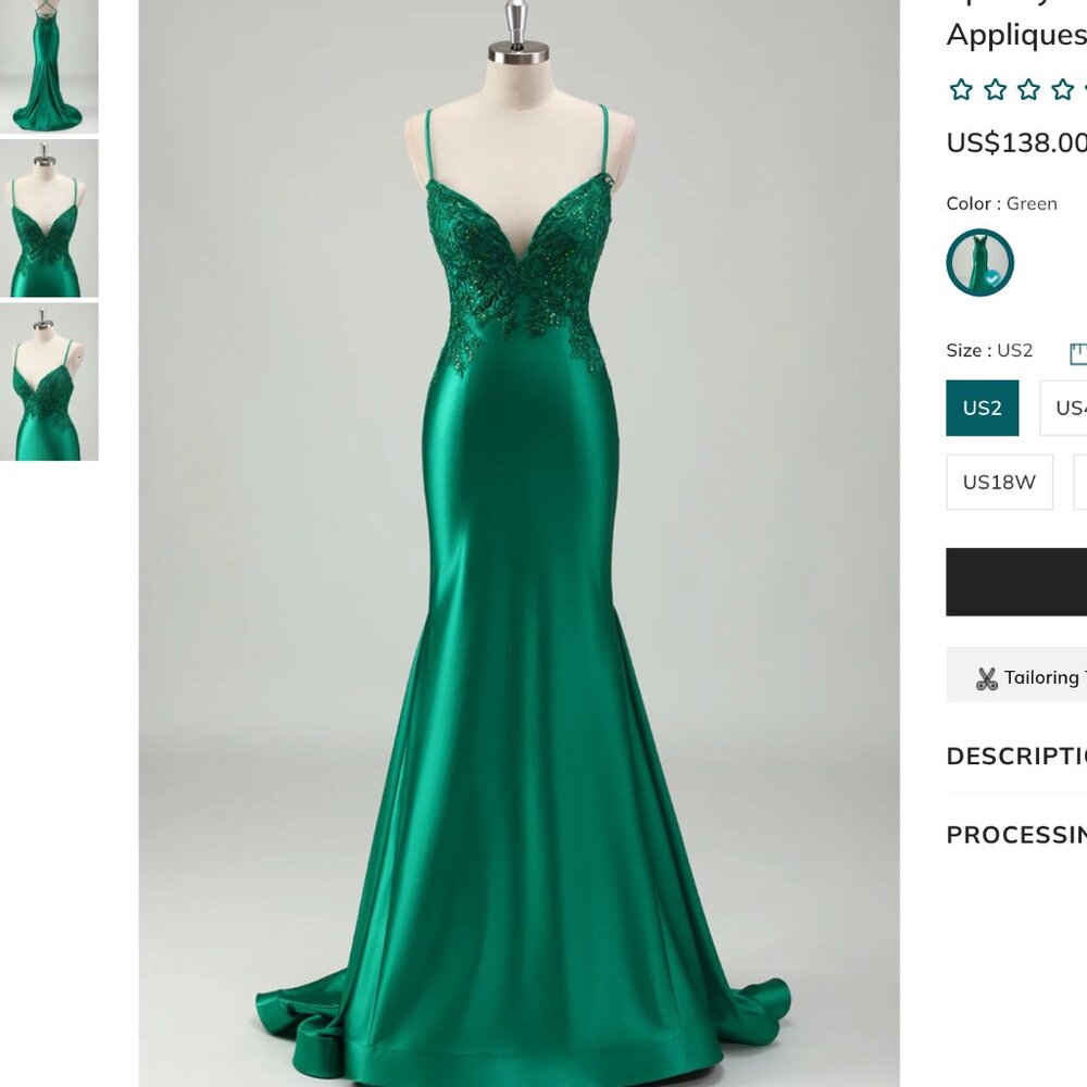 Satin green dress embellished